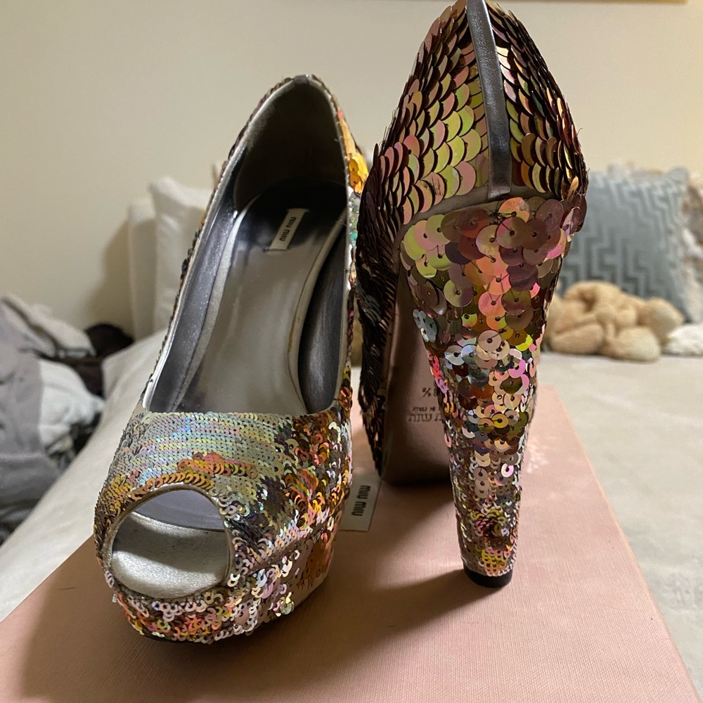 Size 38.5 Miu Miu Sequin Platform Shoe - image 7